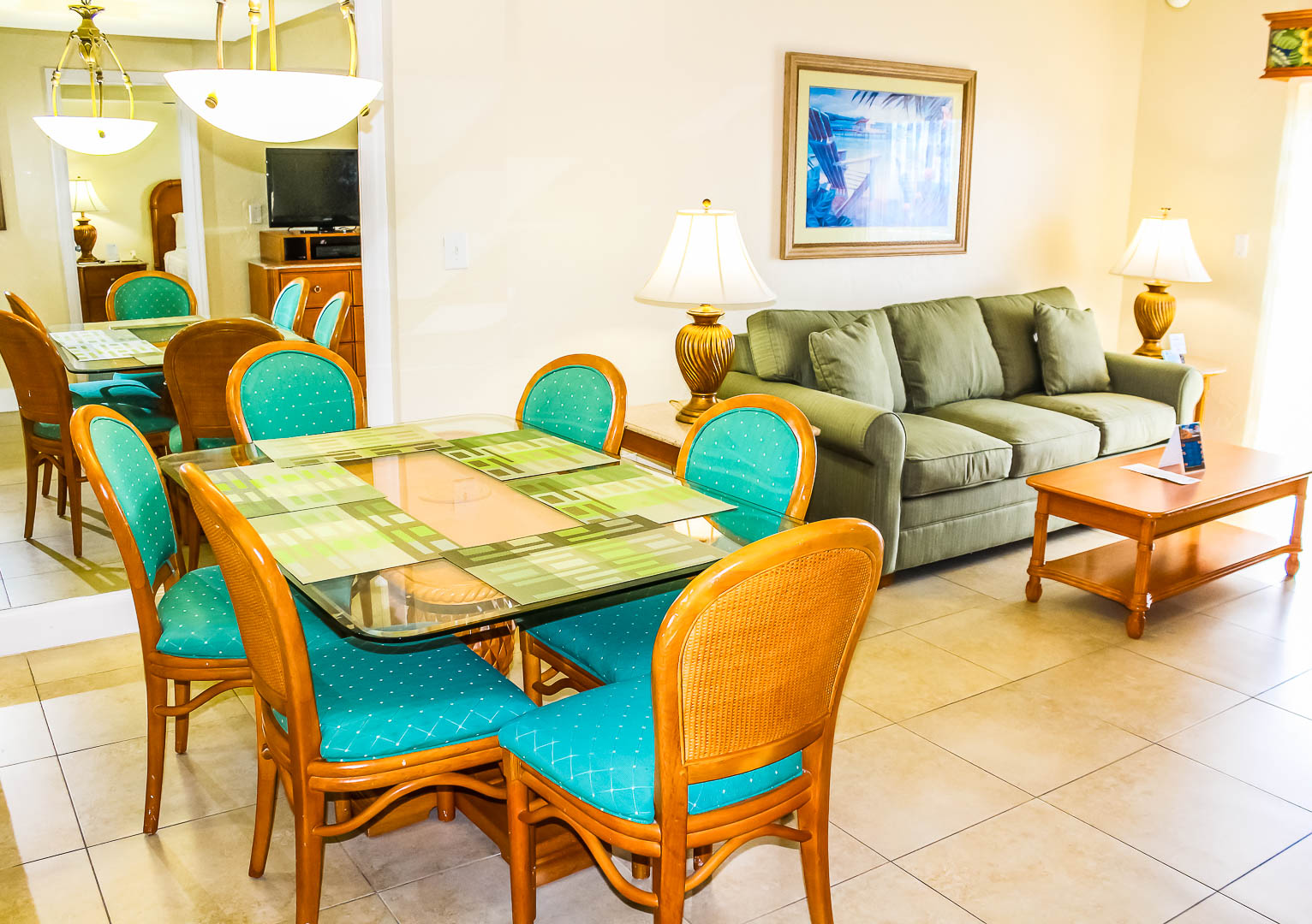 A vibrant living and dining area at VRI's Ft. Lauderdale Beach Resort in Florida.